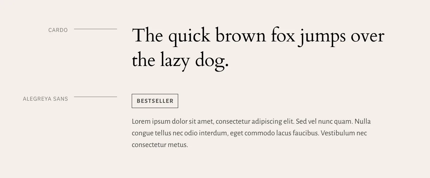 Type specimen pairing Cardo headings with Alegreya Sans body text