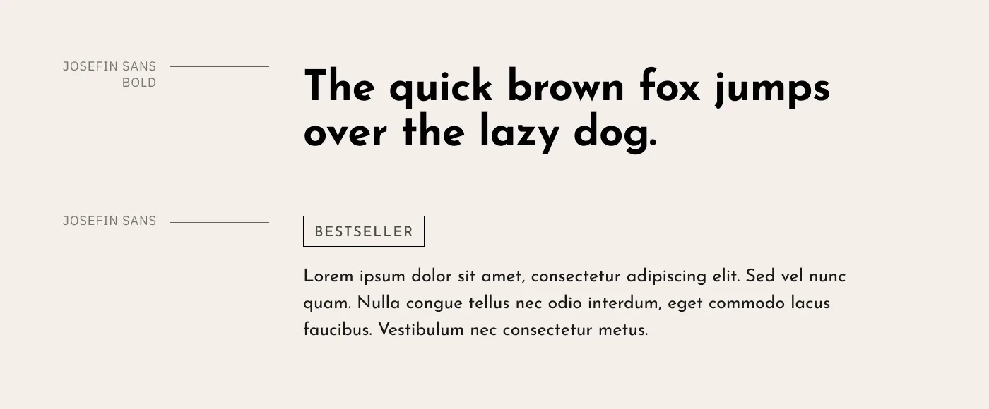 Type specimen pairing Josefin Sans Bold headings with Josefin Sans body text