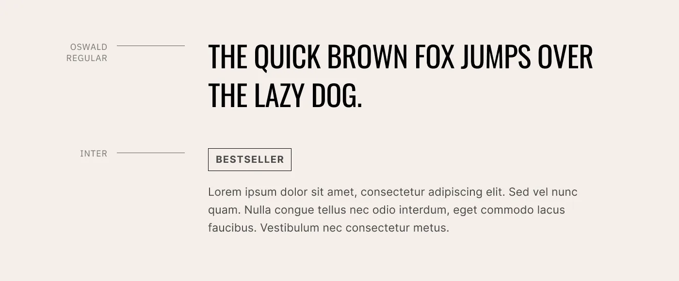 Type specimen pairing Oswald Regular headings with Inter body text