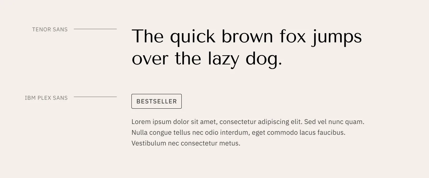 Type specimen pairing Tenor Sans headings with IBM Plex Sans body text