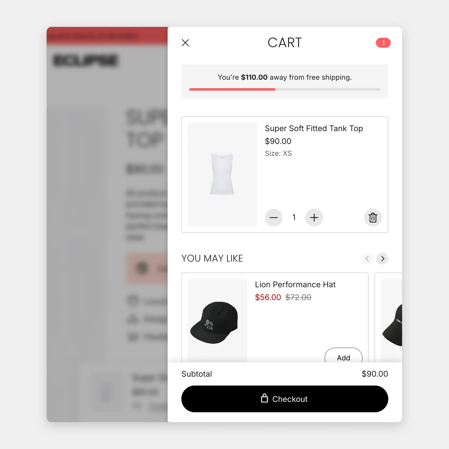 Cart with cross-sell product recommendations