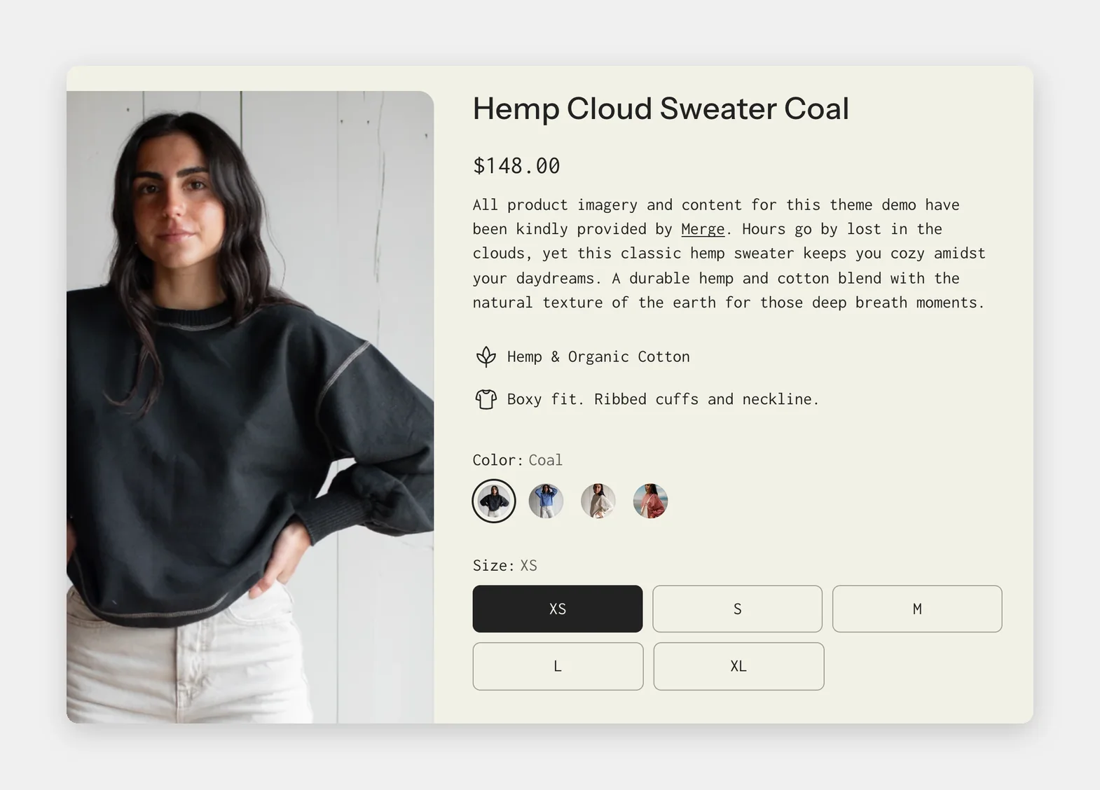 Product page with colour swatches on the Coastal demo store