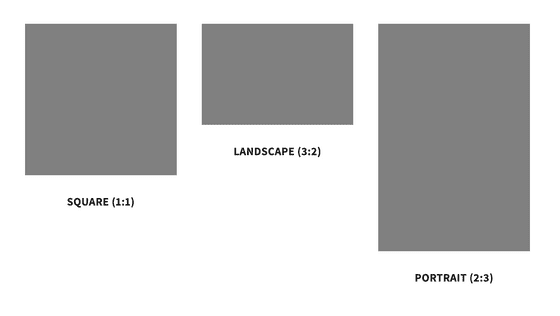 Example of aspect ratio shapes: Square, Landscape, and Portrait