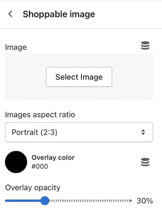 Shoppable image section settings