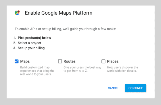 Google Maps Platform setup step