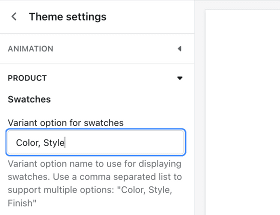 Variant option field in Theme settings