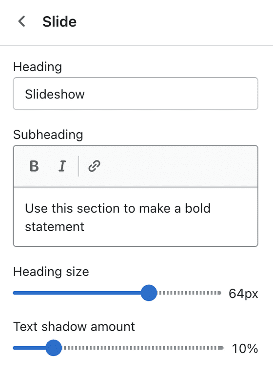 Slide content settings