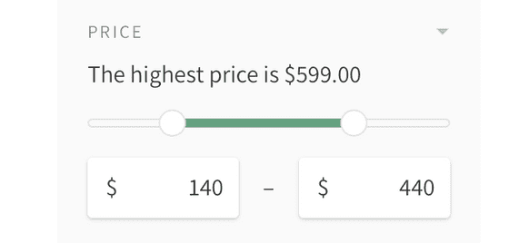 Price filter in sidebar
