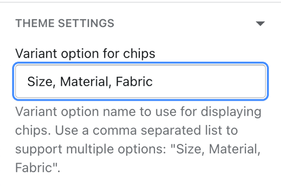 Theme settings tab under Product overvew