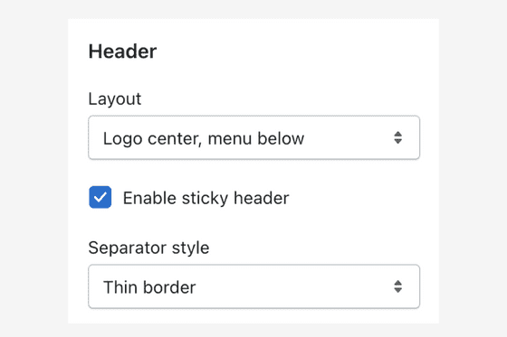 Header layout settings
