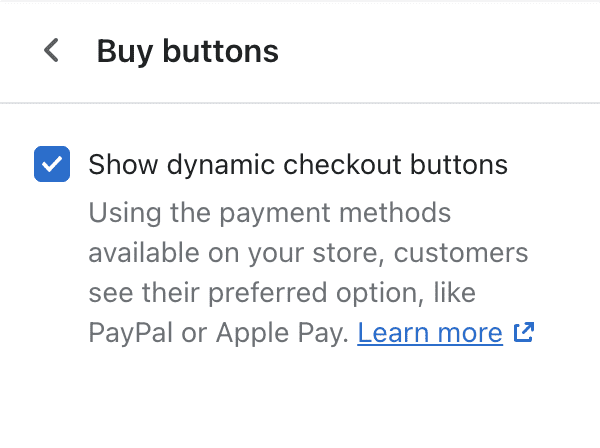 Dynamic checkout button settings
