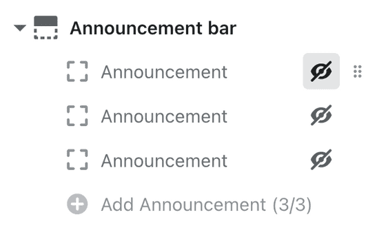 Announcement bar with all announcements hidden