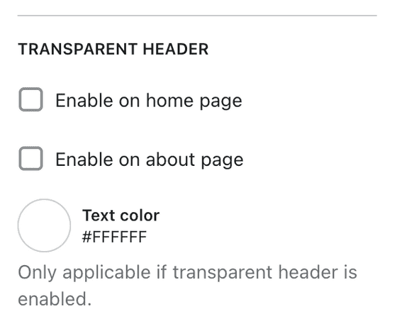 Transperent header settings