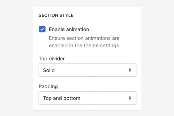Section style settings