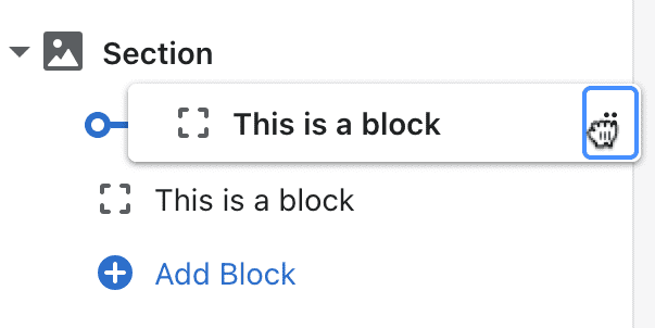 Shopify content blocks nested in a section
