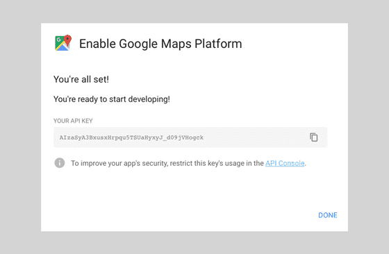 Google Maps API Key popup