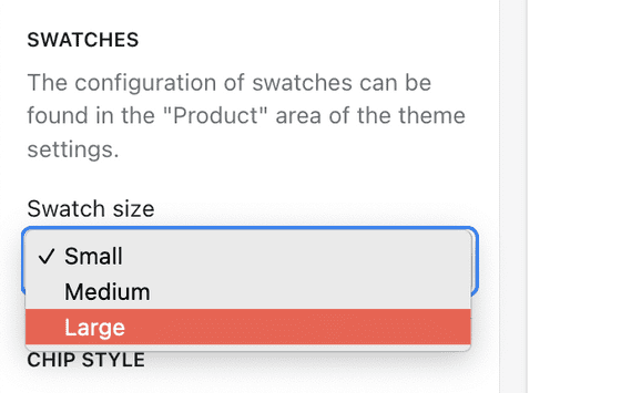 Swatch size settings