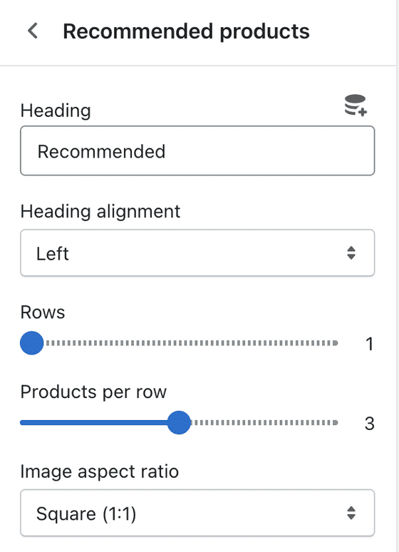 Recommended products settings