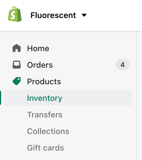 Product inventory in Shopify admin