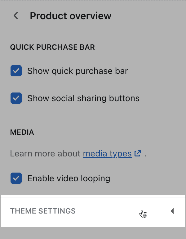 Product overview Theme settings