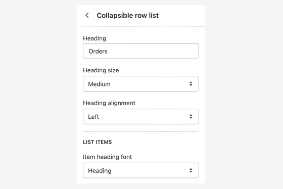 Collapsible row section settings