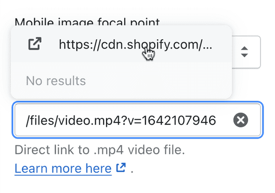 Direct link in the Video link field